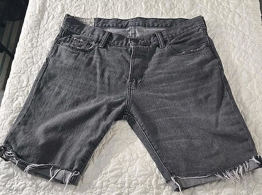 Abercrombie & Fitch Mens Denim Cutoff Shorts Gray Black Distressed Raw Hem 34